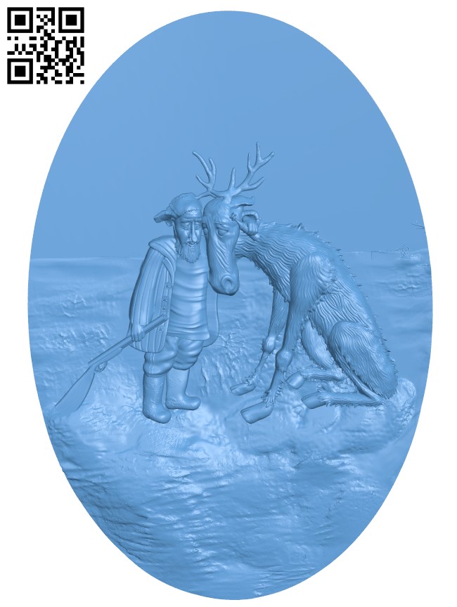Painting of a hunter and a deer T0003141 download free stl files 3d model for CNC wood carving