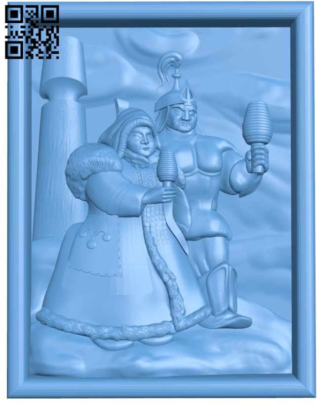Painting of a warrior and a girl T0003118 download free stl files 3d model for CNC wood carving