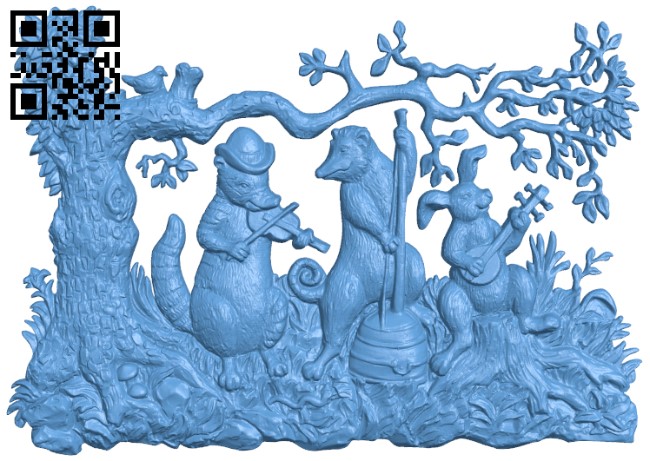 Painting of three animals under a tree T0002957 download free stl files 3d model for CNC wood carving