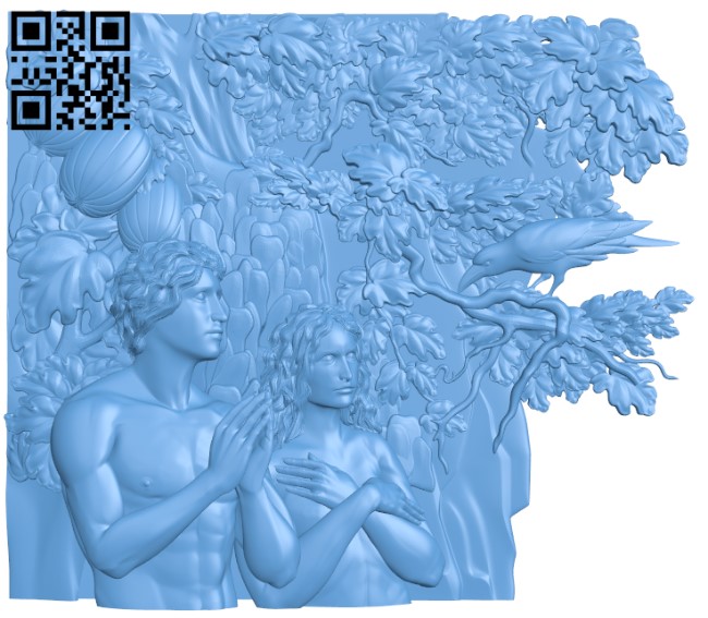 Painting of a man and a woman with a crow T0003506 download free stl files 3d model for CNC wood carving