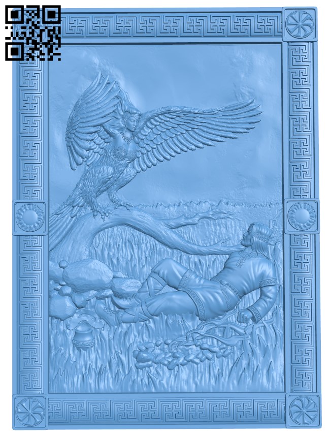 Painting of Gamayun and a man T0003763 download free stl files 3d model for CNC wood carving