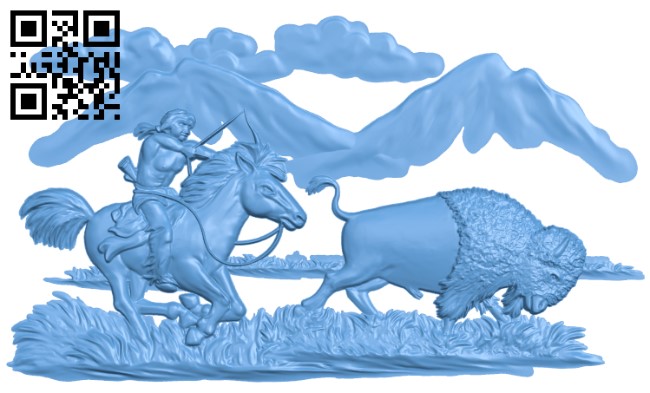 Painting of a bison hunter T0003667 download free stl files 3d model for CNC wood carving