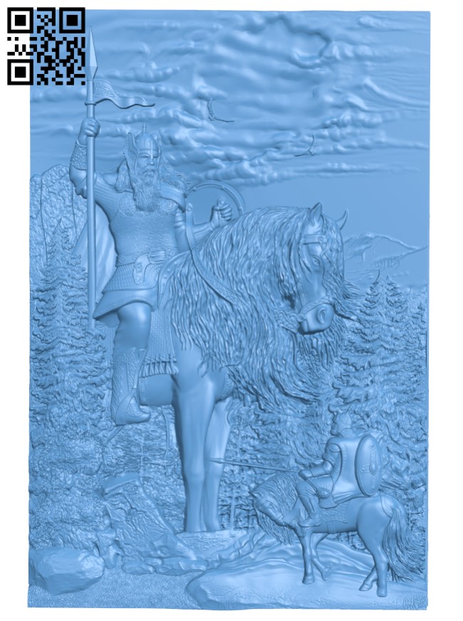 Painting of a warrior in front of a giant warrior T0003566 download free stl files 3d model for CNC wood carving