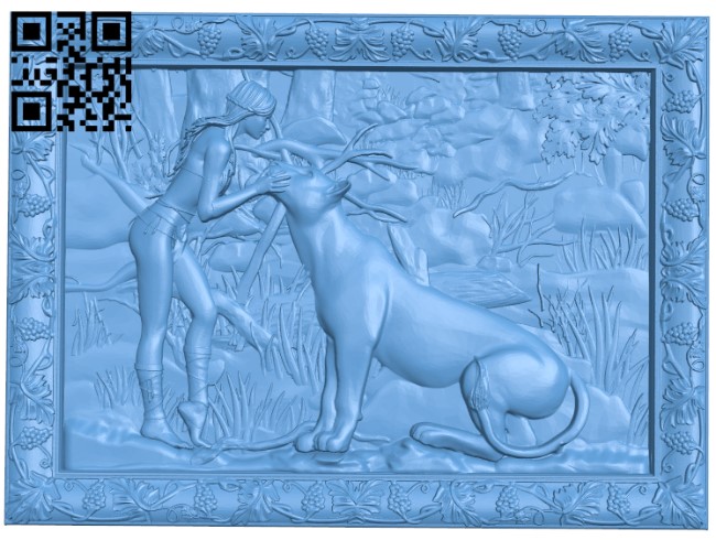 Painting of a woman and a lion T0003549 download free stl files 3d model for CNC wood carving