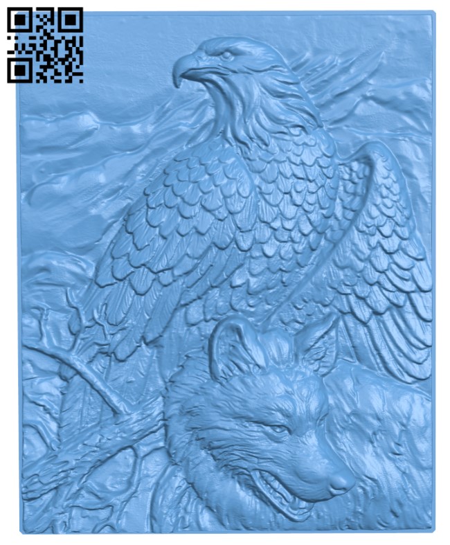 Painting of an eagle and a wolf T0003687 download free stl files 3d model for CNC wood carving