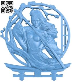 Painting of female samurai T0003853 download free stl files 3d model for CNC wood carving