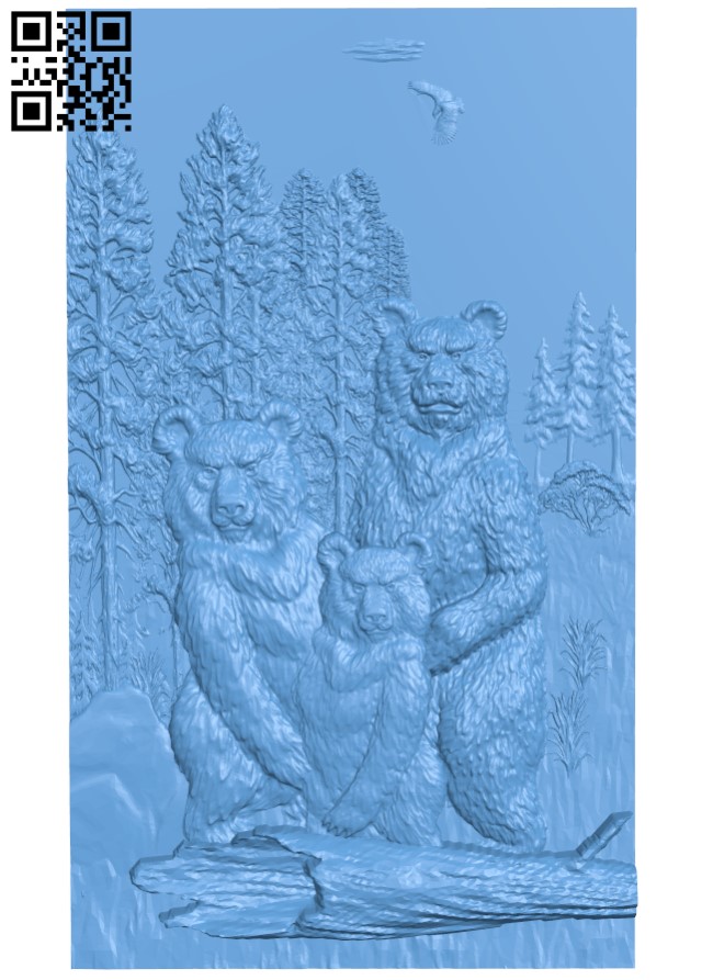 Painting of three bears T0003752 download free stl files 3d model for CNC wood carving