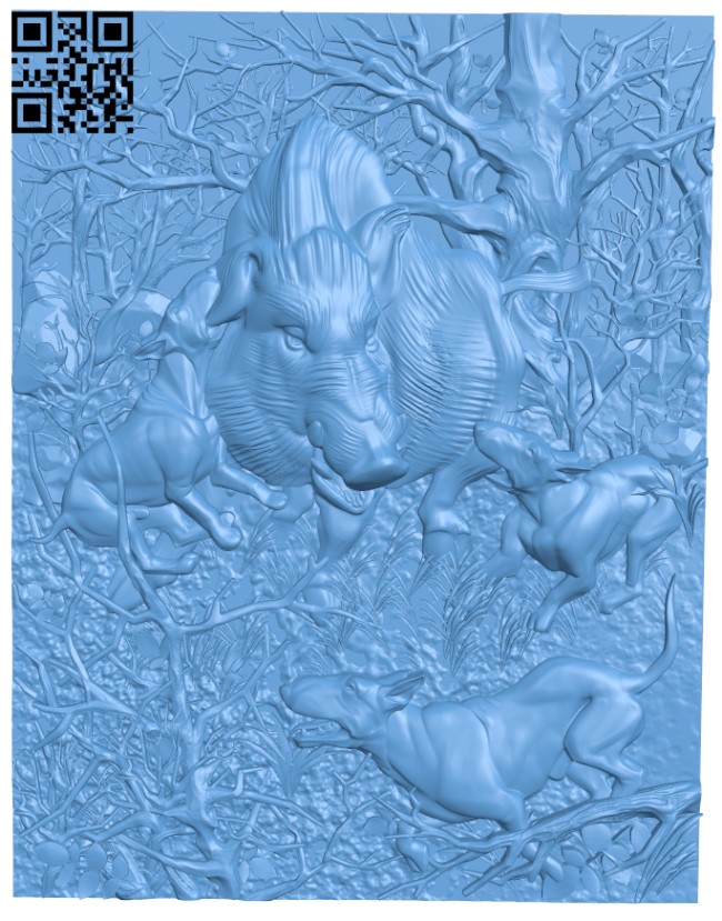 Pictures of hunting dogs and wild boar T0003657 download free stl files 3d model for CNC wood carving