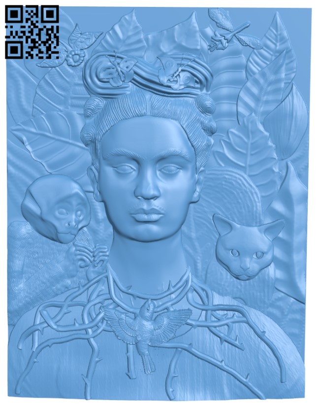 Frida Kahlo with thorn necklace T0003925 download free stl files 3d model for CNC wood carving