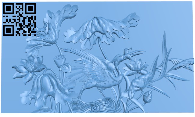 Painting of a crane bird and a fish T0003884 download free stl files 3d model for CNC wood carving