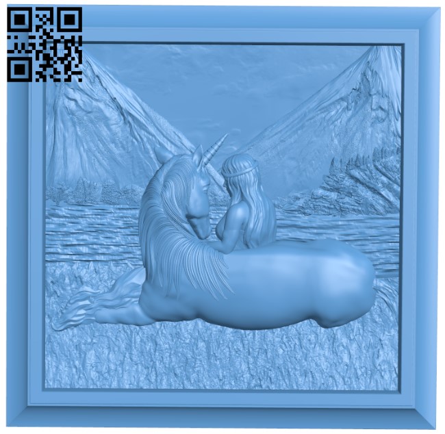 Painting of a unicorn and a girl T0003885 download free stl files 3d model for CNC wood carving