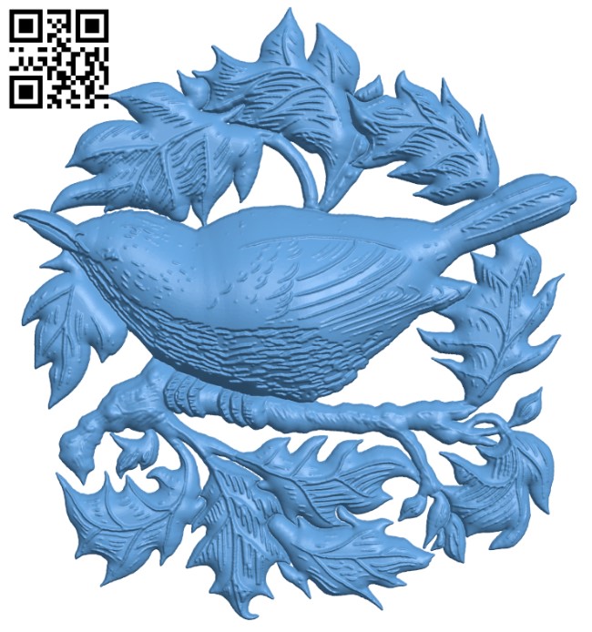 Picture of a bird on a branch T0004113 download free stl files 3d model for CNC wood carving