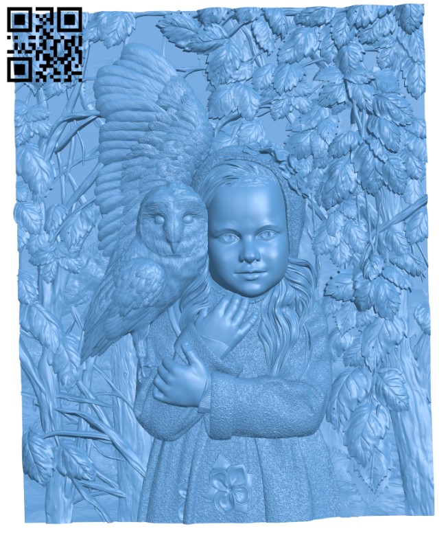 Picture of a girl with an owl on her neck T0004033 download free stl files 3d model for CNC wood carving