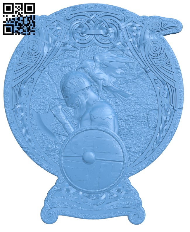 Picture of a warrior and a crow T0003877 download free stl files 3d model for CNC wood carving