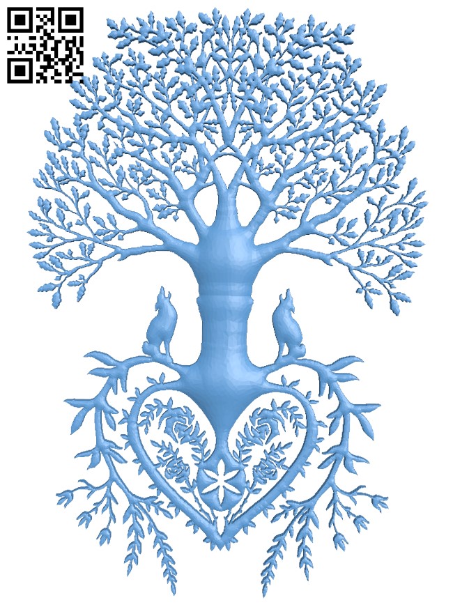 Tree with wolves T0003879 download free stl files 3d model for CNC wood carving