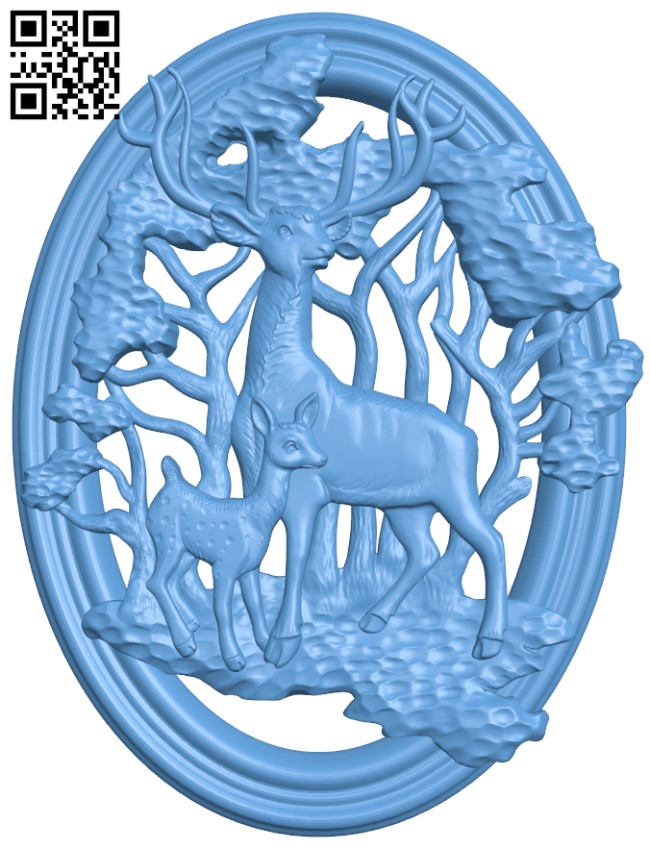 Deer painting T0004162 download free stl files 3d model for CNC wood carving