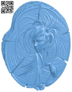 Girl with bird round T0004305 download free stl files 3d model for CNC wood carving
