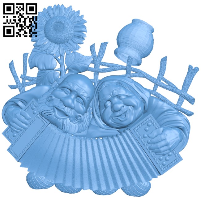 Grandfather and grandmother with an accordion T0004167 download free stl files 3d model for CNC wood carving