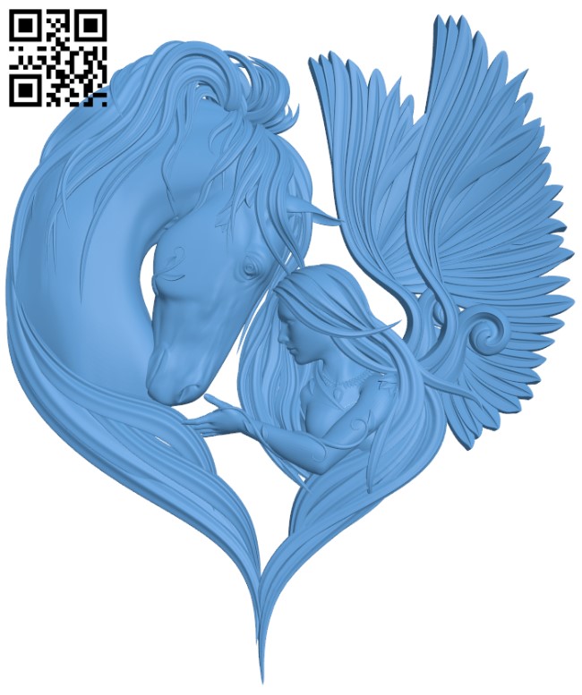 Picture of an angel and a horse T0004286 download free stl files 3d model for CNC wood carving