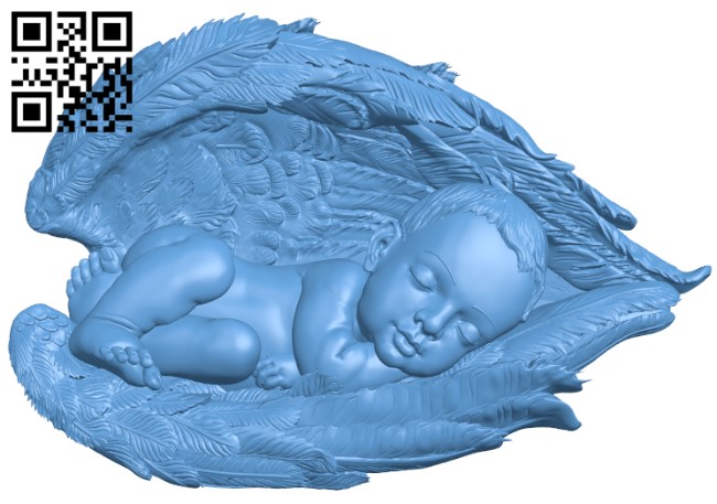 Sleeping child in wings T0004527 download free stl files 3d model for CNC wood carving