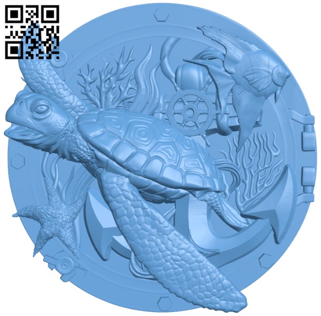 Turtle in porthole T0004497 download free stl files 3d model for CNC wood carving