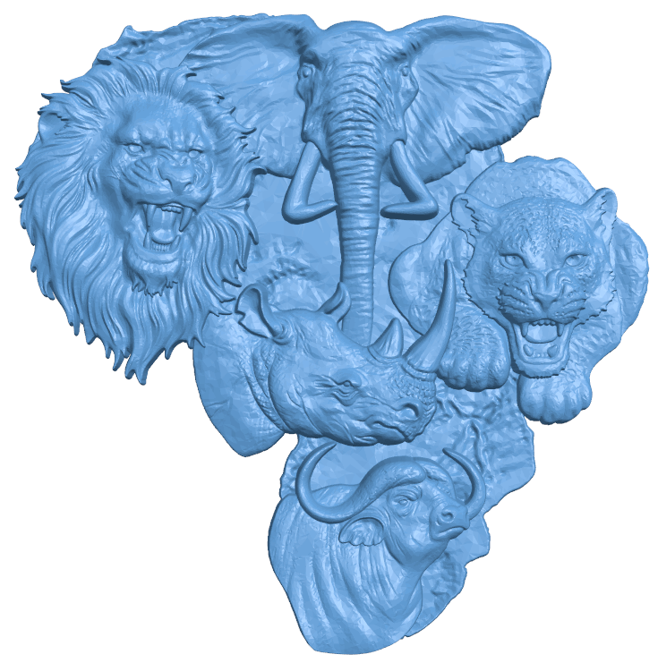 Five animals T0004868 download free stl files 3d model for CNC wood carving