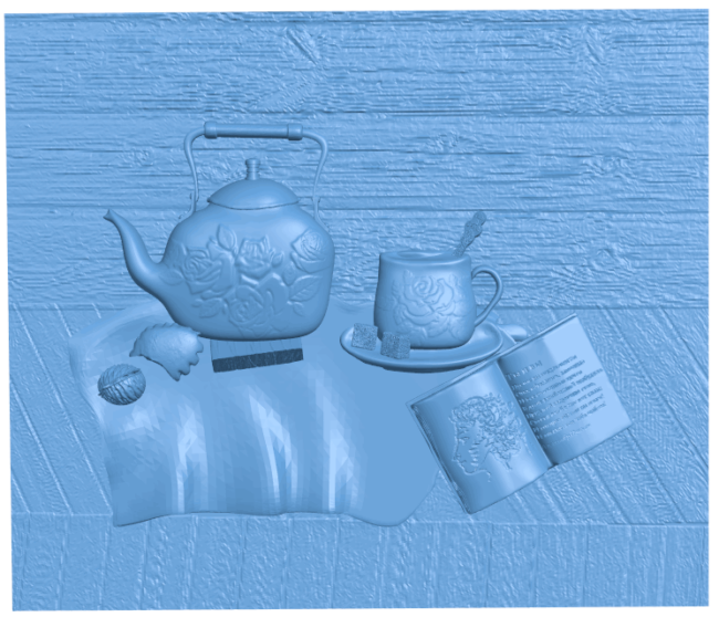 Tea still life painting T0005140 download free stl files 3d model for CNC wood carving