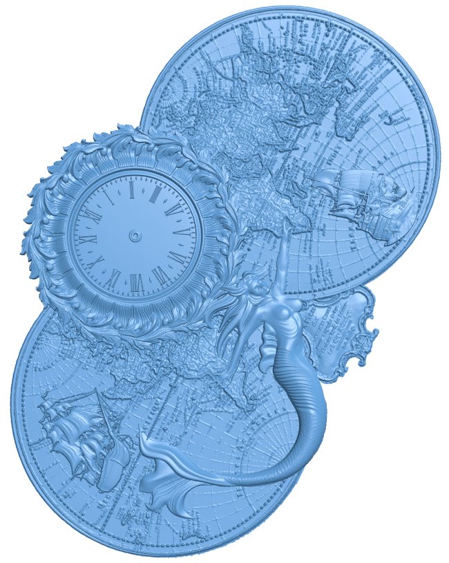 Mermaid wall clock T0005634 download free stl files 3d model for CNC wood carving