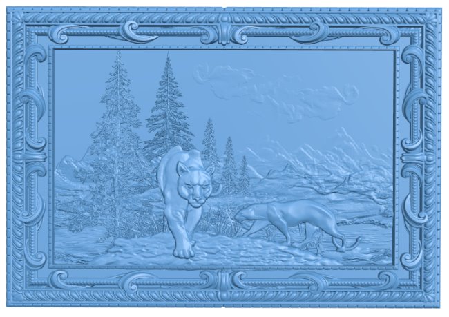 Painting of two lions T0005554 download free stl files 3d model for CNC wood carving