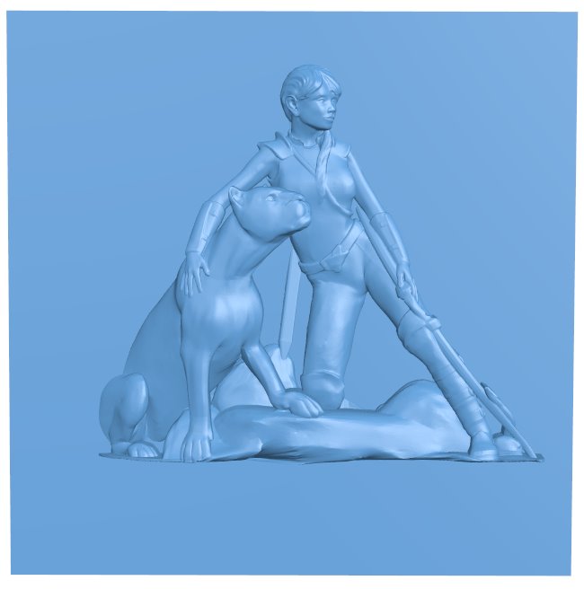 Picture of a girl and a lioness T0005928 download free stl files 3d model for CNC wood carving