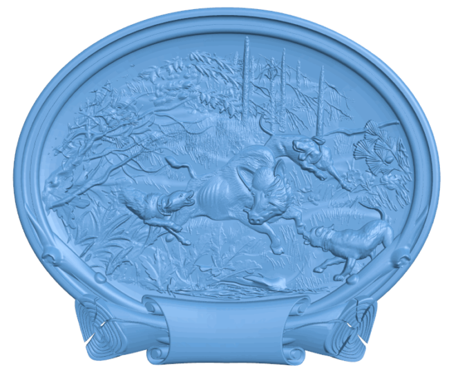 Picture of hunting dogs and wild boar T0005529 download free stl files 3d model for CNC wood carving