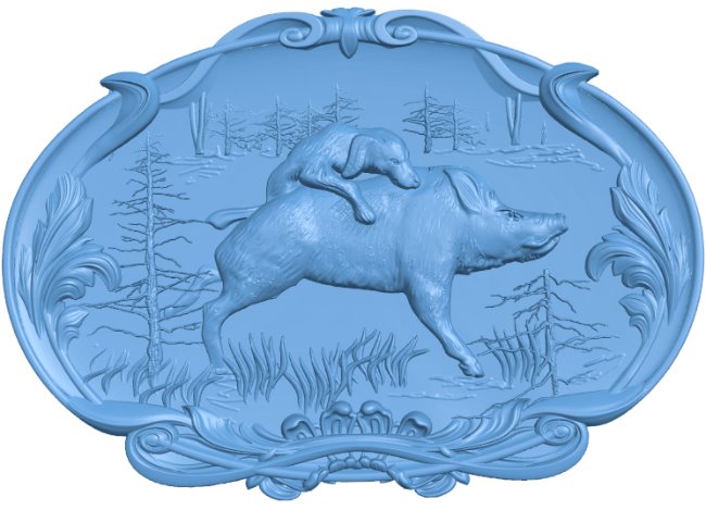 Picture of wild boar hunting dog T0005576 download free stl files 3d model for CNC wood carving