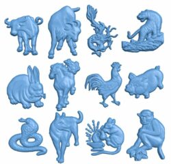 Twelve Zodiacs T0005697 download free stl files 3d model for CNC wood carving
