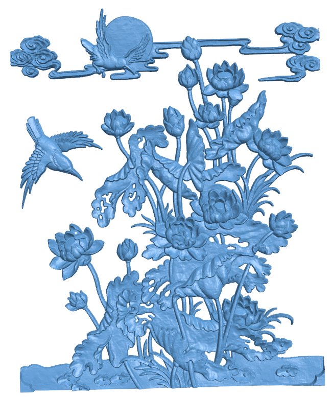 Bird and lotus painting T0006382 download free stl files 3d model for CNC wood carving