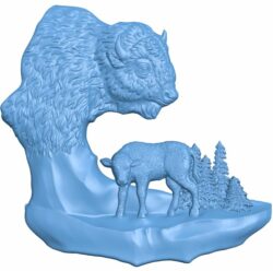 Bisons painting T0005948 download free stl files 3d model for CNC wood carving