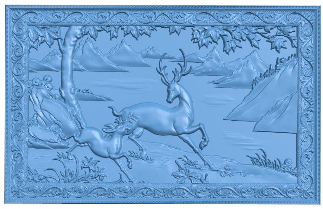 Deer painting T0006303 download free stl files 3d model for CNC wood carving