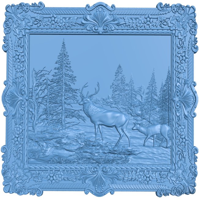 Deer painting T0006389 download free stl files 3d model for CNC wood carving