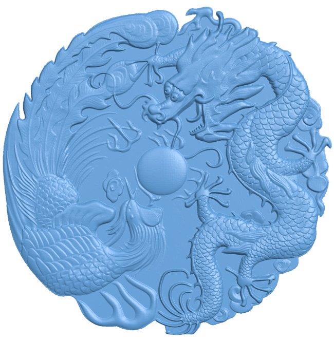 Dragon and phoenix painting T0006268 download free stl files 3d model for CNC wood carving