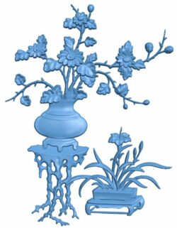 Flower painting T0006307 download free stl files 3d model for CNC wood carving