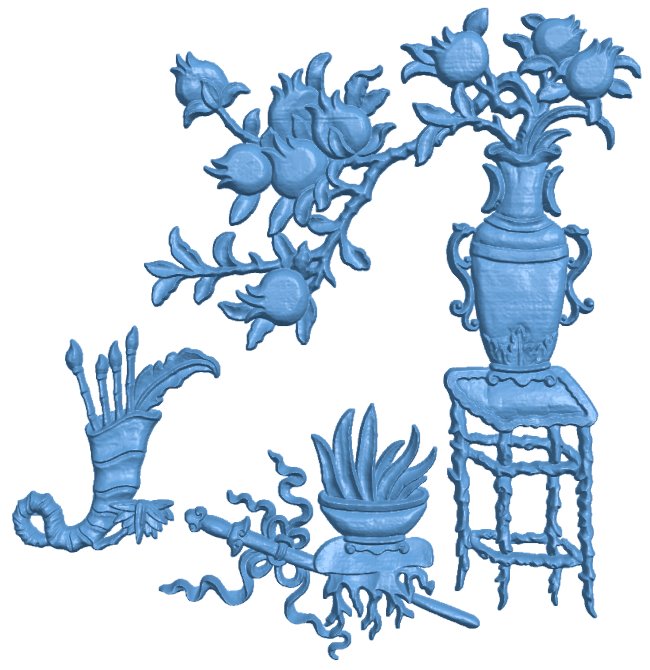 Flower painting T0006350 download free stl files 3d model for CNC wood carving