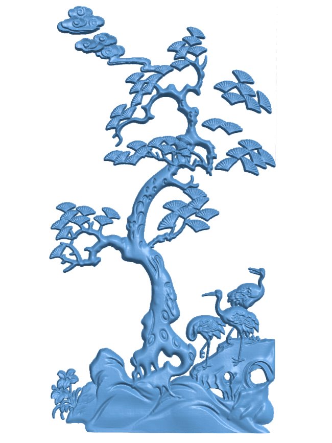 Painting of a crane bird T0006313 download free stl files 3d model for CNC wood carving