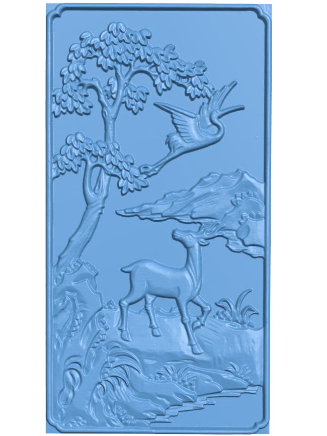 Painting of a deer and a crane T0006314 download free stl files 3d model for CNC wood carving