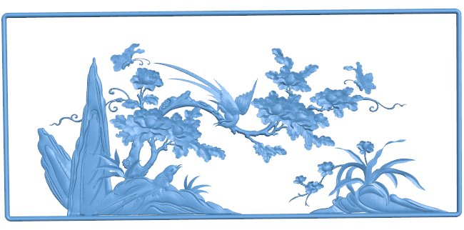 Painting of flowers and bird T0006525 download free stl files 3d model for CNC wood carving