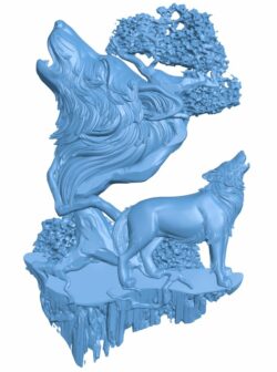Wolf painting T0006379 download free stl files 3d model for CNC wood carving