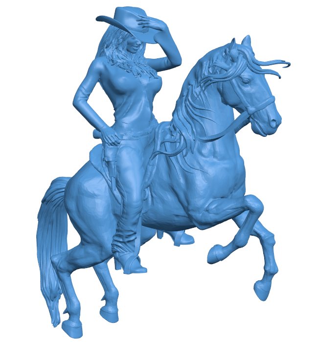 Cowgirl on horseback B010202 file Obj or Stl free download 3D Model for CNC and 3d printer