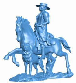 Sheriff on Horse with Dog B009995 file Obj or Stl free download 3D Model for CNC and 3d printer