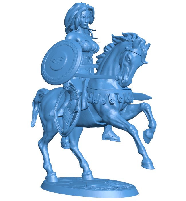 Wonder Woman on Horseback B009984 file Obj or Stl free download 3D Model for CNC and 3d printer