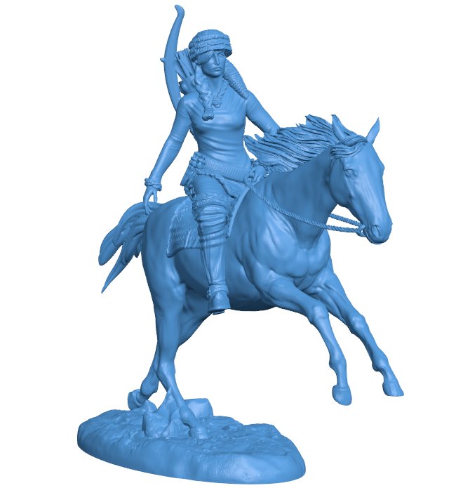 Female trapper on horseback B010286 file Obj or Stl free download 3D Model for CNC and 3d printer