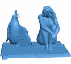 Girl and penguin B010336 file Obj or Stl free download 3D Model for CNC and 3d printer