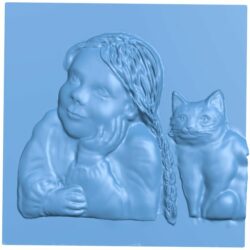 Little girl and cat T0007281 download free stl files 3d model for CNC wood carving